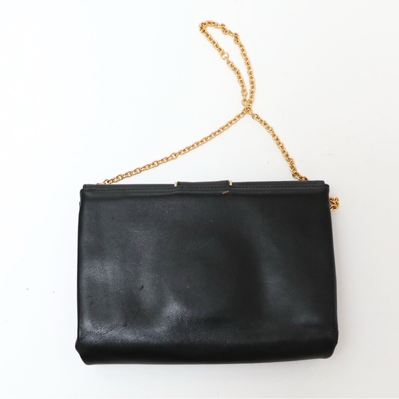 Kenneth Jay Lane Black Leather Purse with Matching Mirror Bag Crystal Tiger head